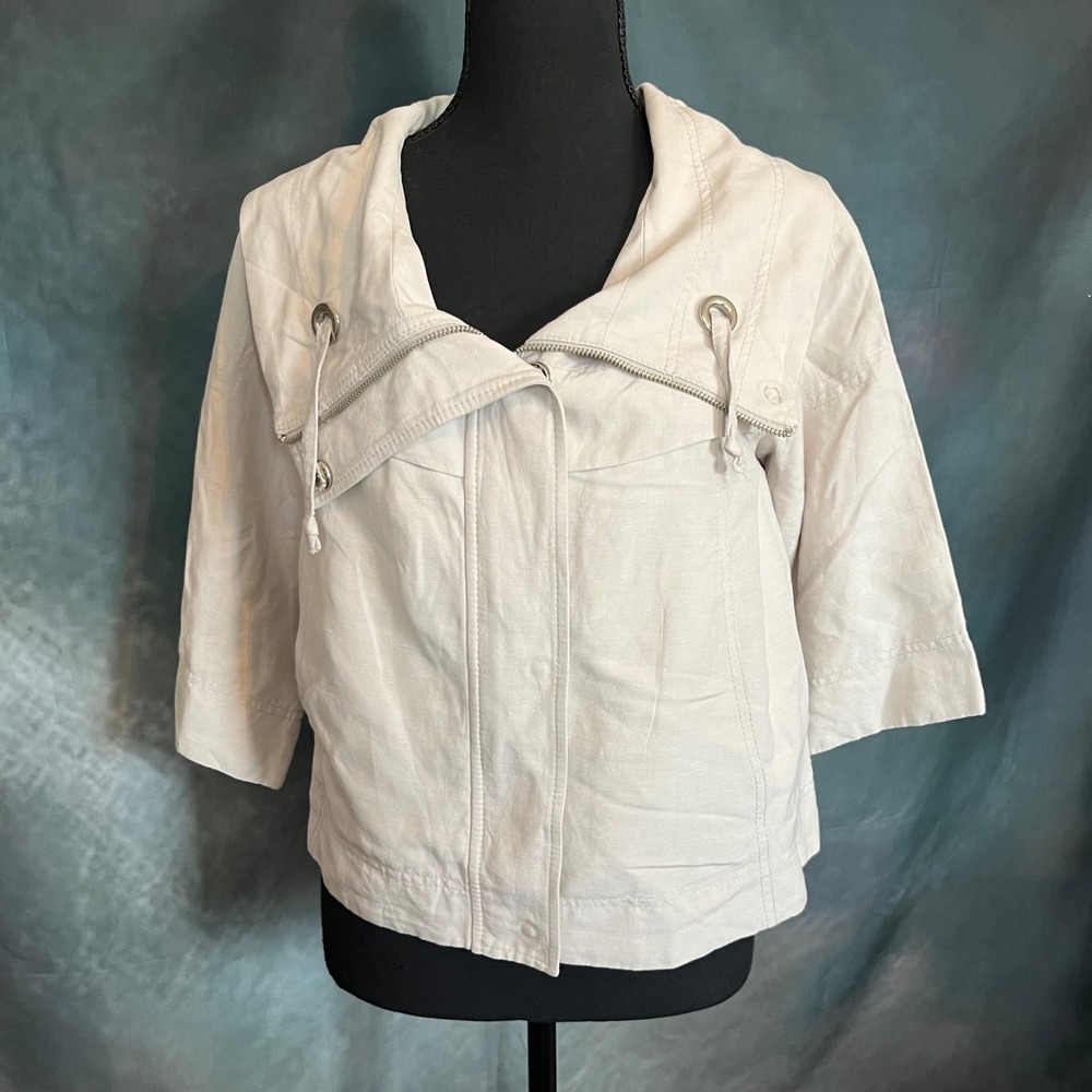 Le Lis Blanc Deux Womens Linen Blend Off White 3/4 Sleeve Lightweight Jacket Med